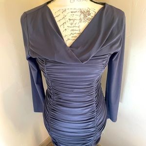Grey long sleeve ruched form fitting dress